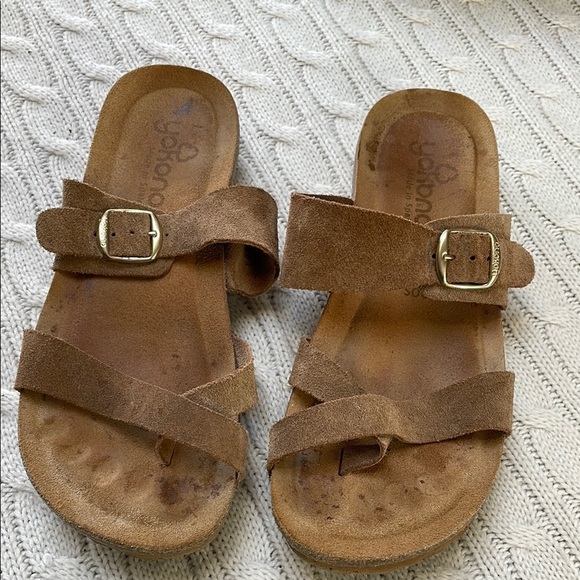Women’s sz 8 Yokono leather sandals. Between the tow open heel buckle tan Spain - Picture 2 of 11